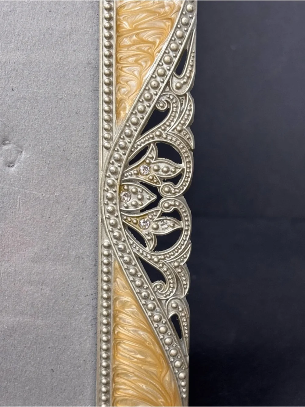 Sheffield Home Picture Frame 8x6 Ivory/Beige Enamel & Silver Tone w/ Rhinestone